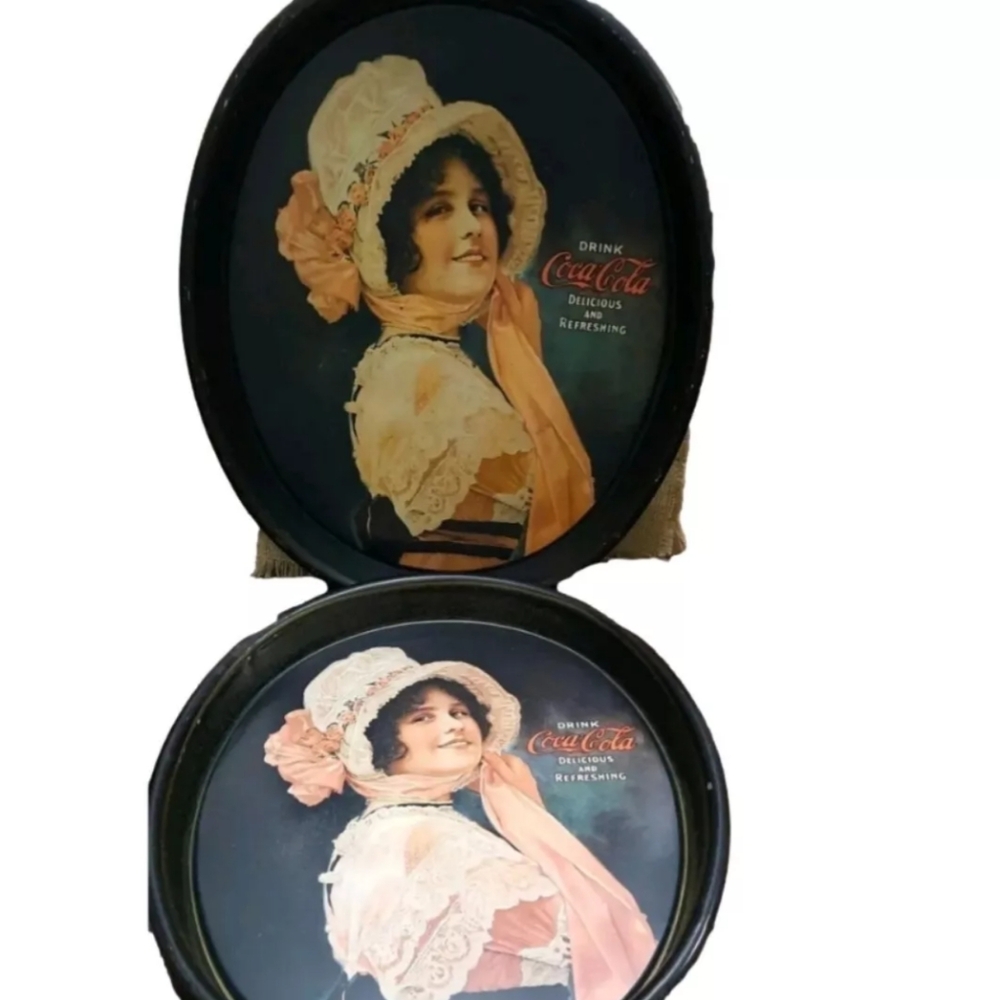 Set Of 2 Coca Cola Trays 1972'- remake Of 1912' Tray? 12 X 15 Oval Trays (Betty)